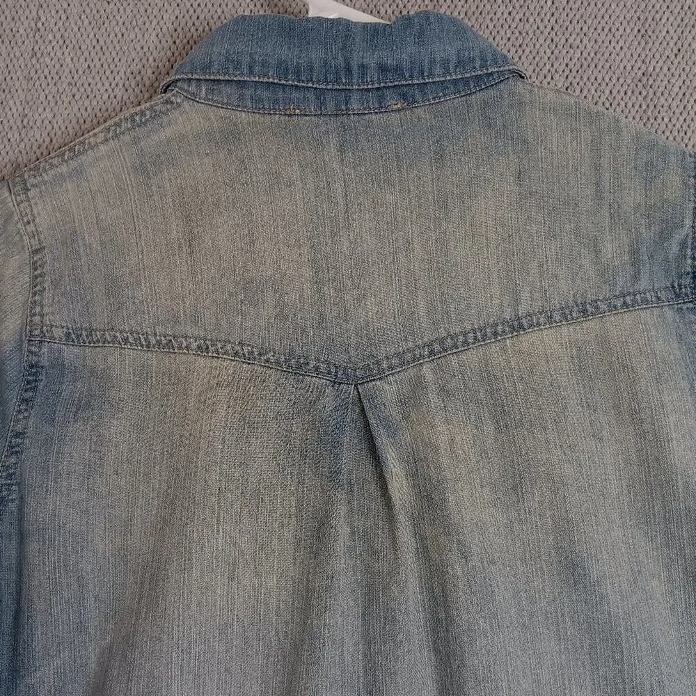 Buddy Basics Vintage Western Denim Dress M Blue Fade Pearl Snap Cowgirl Boho‎